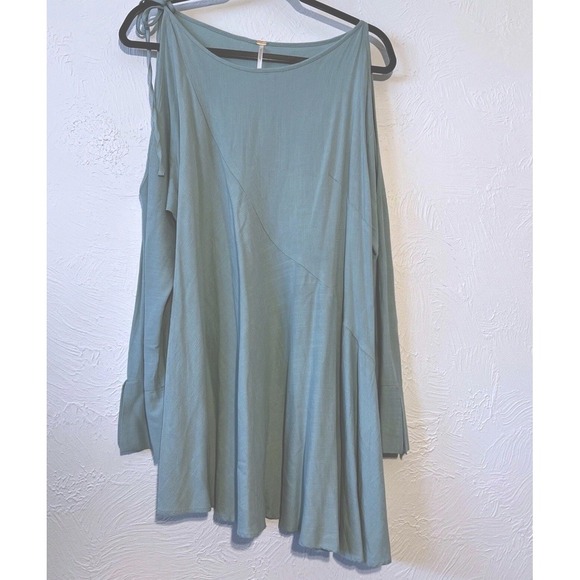 Free People Size XS Tunic Dress Clear Skies Blue Green Cold Shoulder Sleeves - Picture 2 of 9